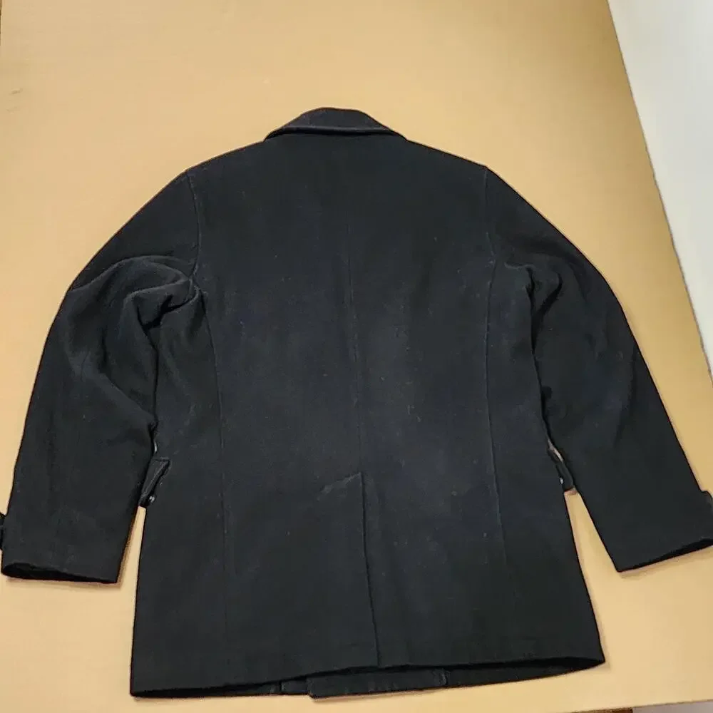 GUESS Pea Coat Mens Medium Black Wool Blend Quilted Double Breasted Winter